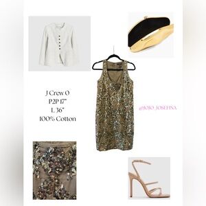 J. Crew $168 Iridescent Sequin Shift Mini Dress - Olive Green Size 0 like new